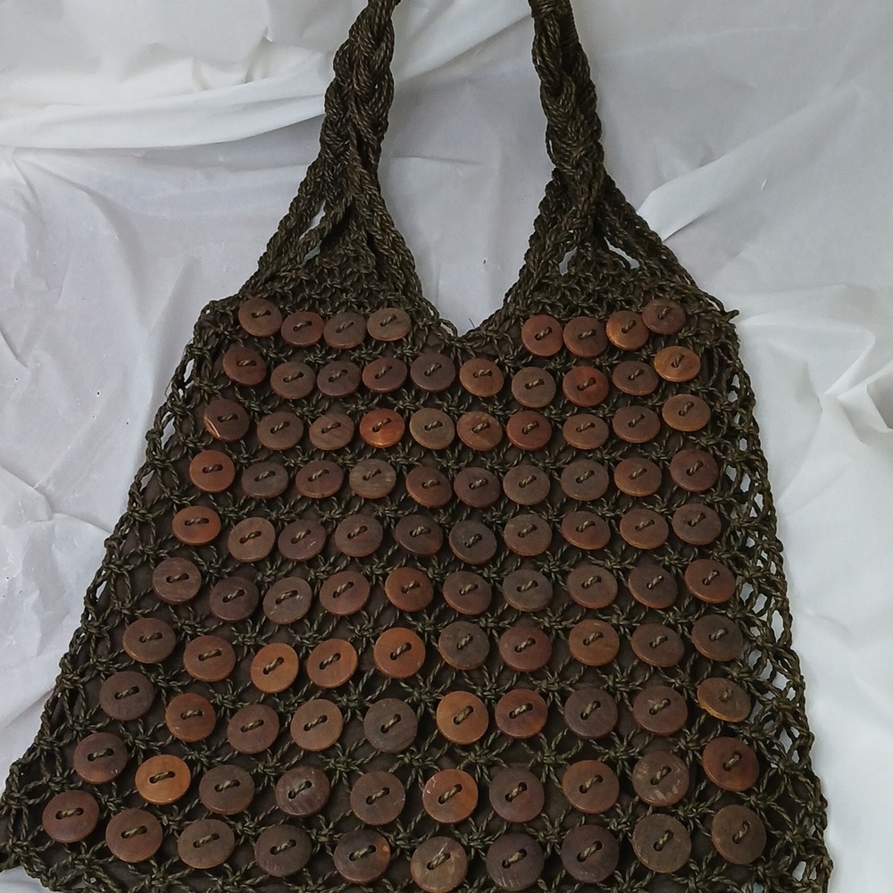 Capelli of New York Brown Handwoven Beaded Crochet Tote